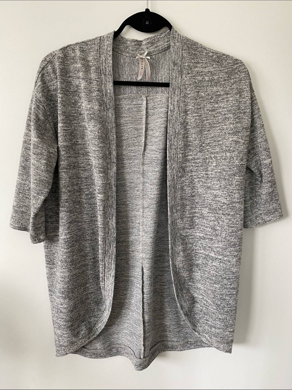 Light Heathered Gray Open-Front Short Sleeve Women's Cardigan Sweater